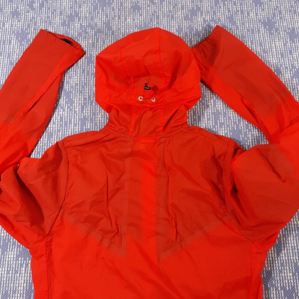 Nike Running Jacket Womens Small Full Zip Athletic Nylon Hooded Orange Jogger
